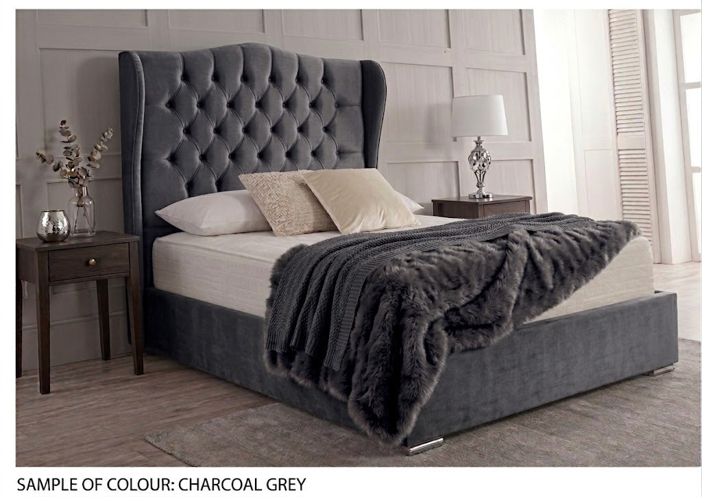 Jasmine Blush Velvet Wingback Chesterfield Bed Frame