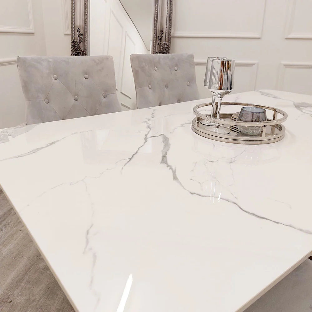 Lucien 1.6m Chrome Dining Table with Polar White Sintered Stone Top