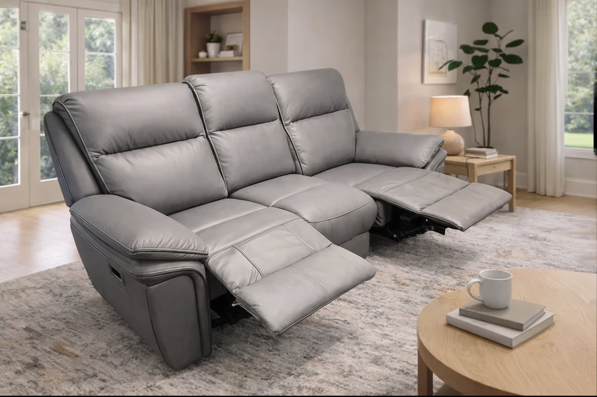 Montana Grey Leather Recliner Sofa (3+2+1)