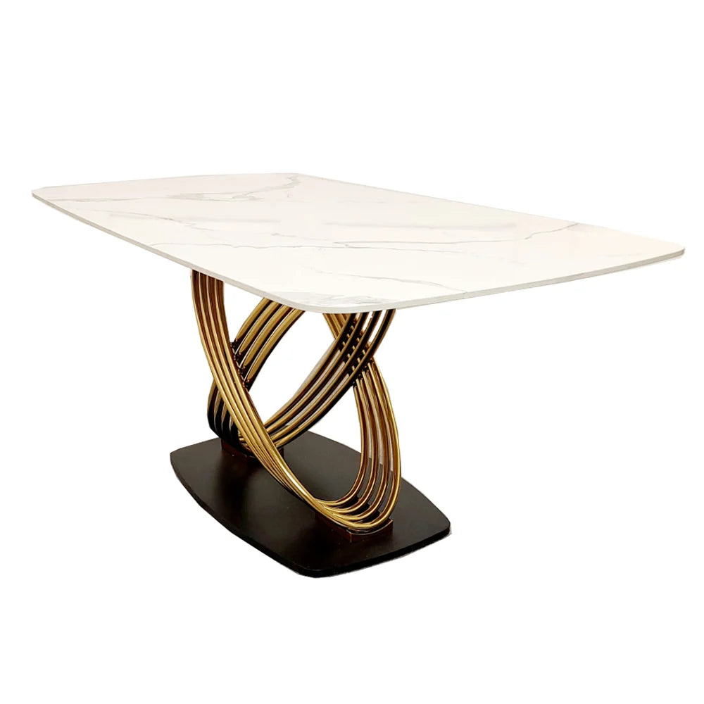 Orion Gold 1.8m Dining Table with Polar White Sintered Stone Top