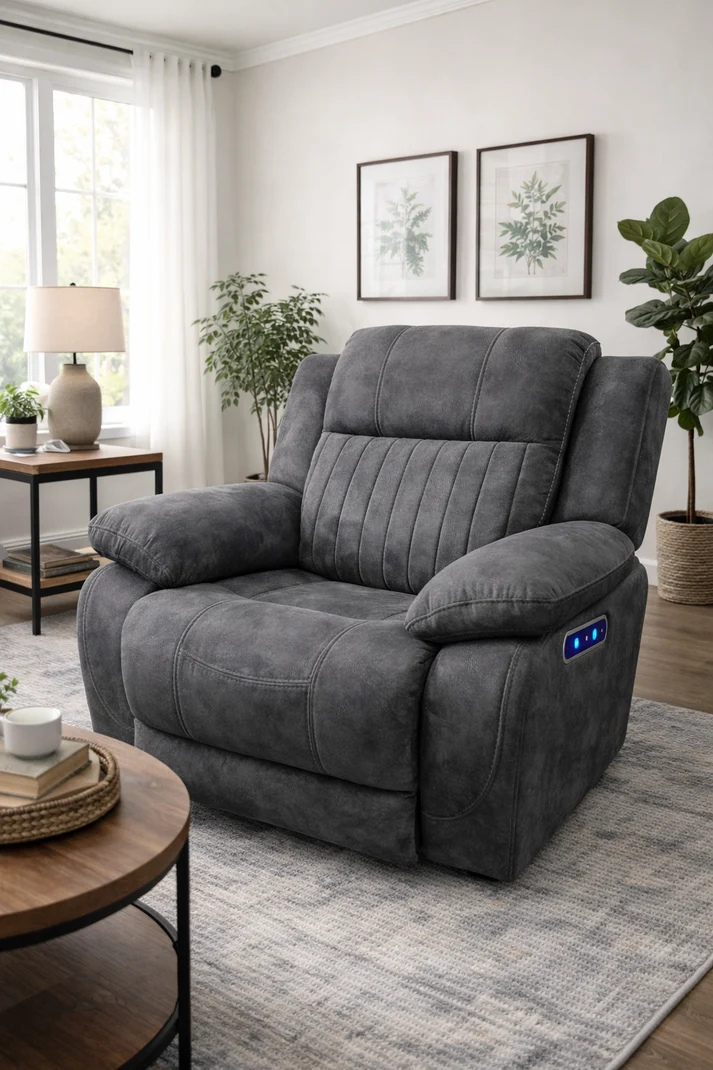 Rose Charcoal Power-Recliner Sofa (3+2+1)