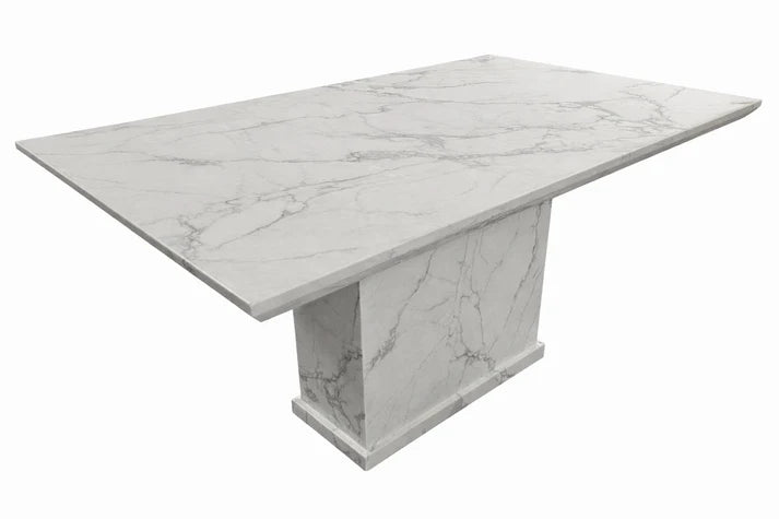 White Marble Dining Table – 1.5m Rectangular Marble Pedestal Dining Table (150 x 90cm)