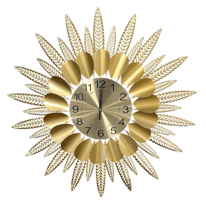 Golden Leaf Sunburst Wall Clock