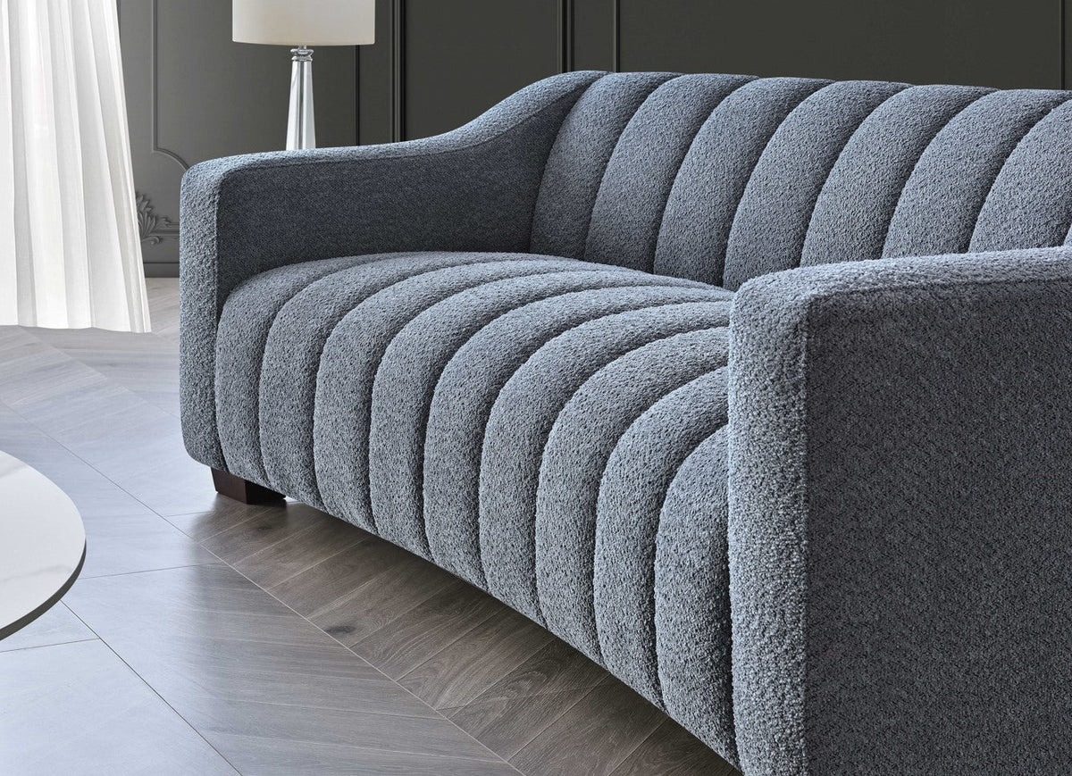 Gramercy 3-Seater Sofa – Steel Velvet / Grey Bouclé