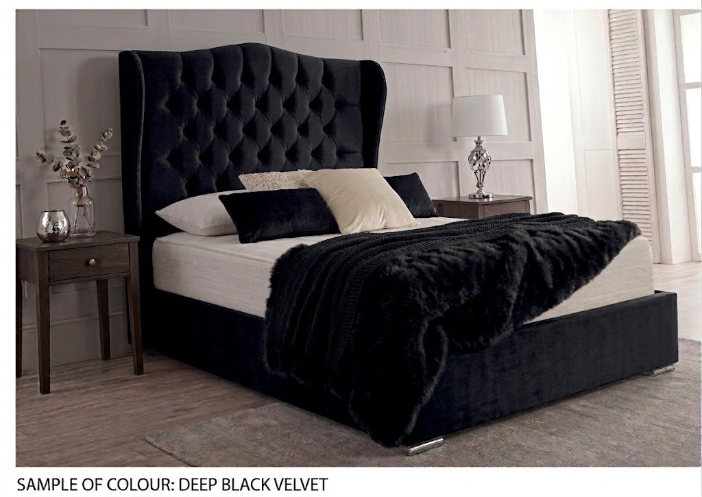 Jasmine Blush &nbsp; Velvet Wingback Chesterfield Bed Frame