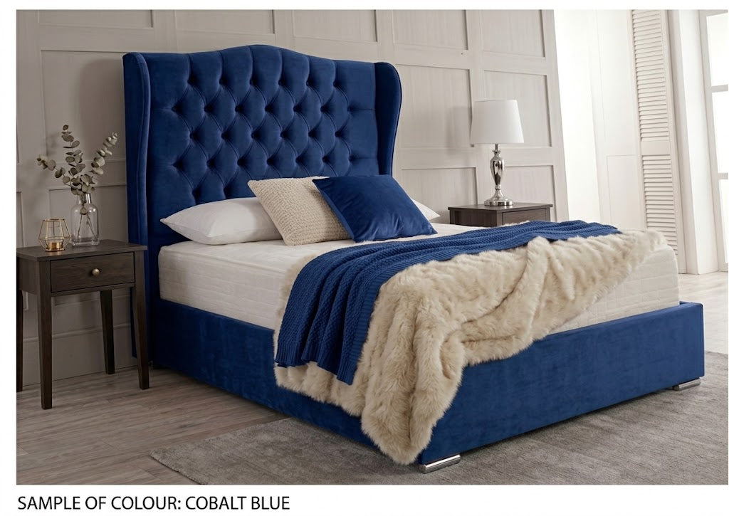 Jasmine Blush &nbsp; Velvet Wingback Chesterfield Bed Frame