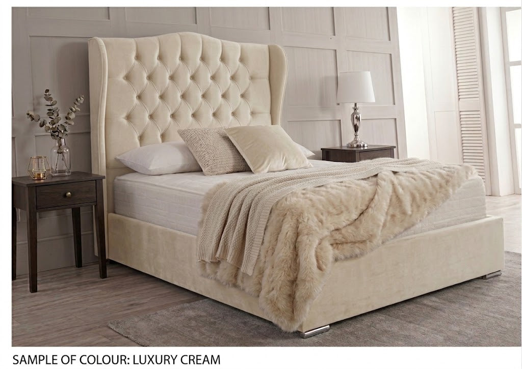 Jasmine Blush &nbsp; Velvet Wingback Chesterfield Bed Frame