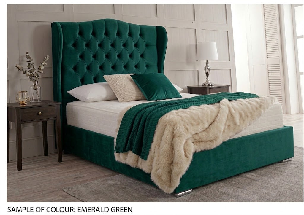 Jasmine Blush &nbsp; Velvet Wingback Chesterfield Bed Frame