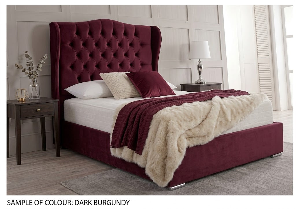 Jasmine Blush &nbsp; Velvet Wingback Chesterfield Bed Frame