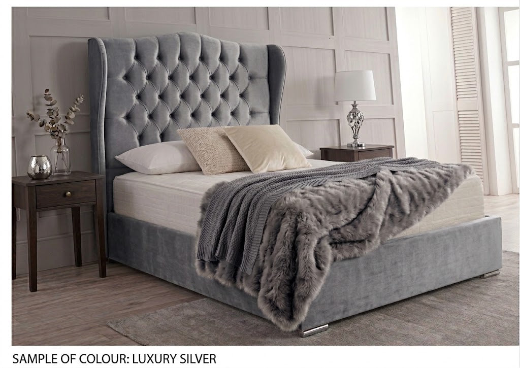 Jasmine Blush &nbsp; Velvet Wingback Chesterfield Bed Frame