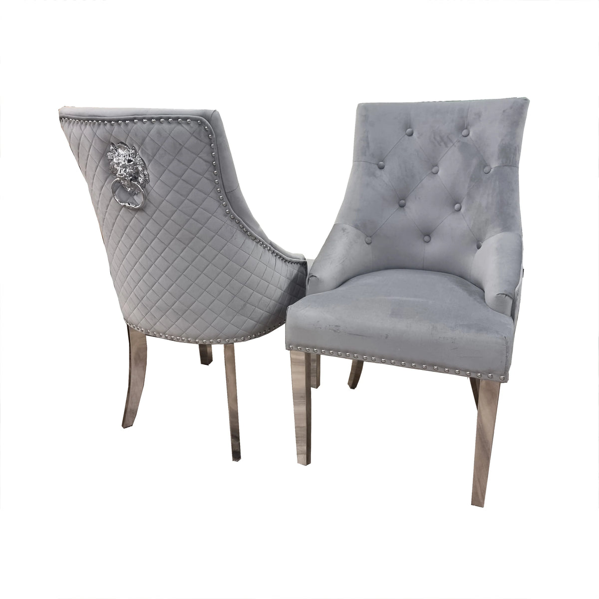 Louis 1.3m Round Dining Set with Bentley Grey Velvet Chairs