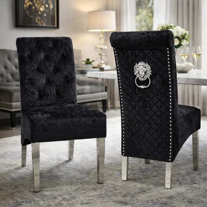 Louis Chrome Rectangular Dining Table Set with Velvet Knocker-Back Chairs (1.2m & 1.5m
