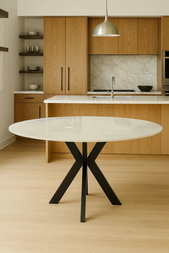 Milan Round Dining Table – Marble Top with Black Spider Legs (110cm & 130cm)