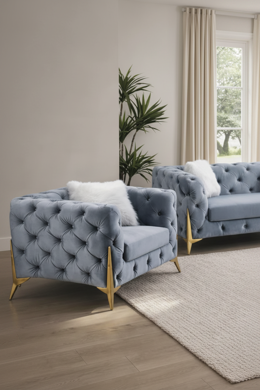 Paris Grey Shimmer Sofa Set