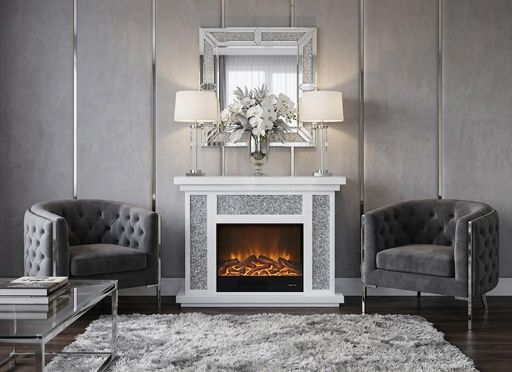Roma White Mirrored Electric Fireplace