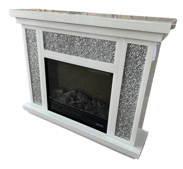 Roma White Mirrored Electric Fireplace