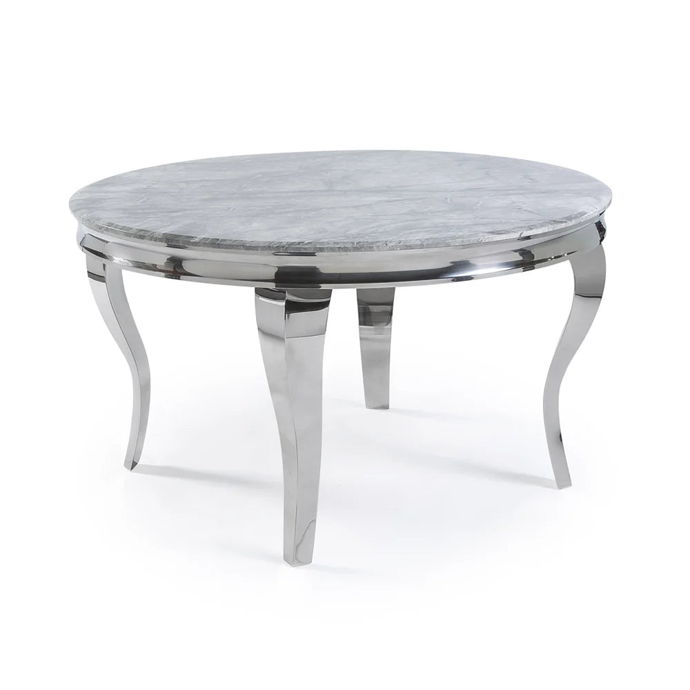 The Louis 1.3m Round Grey Marble Chrome Dining Table